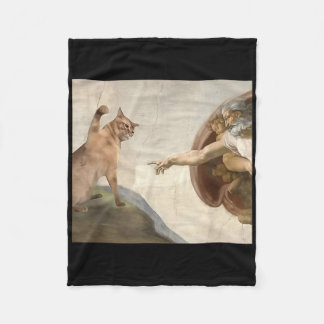 Funny Cat God Creation Of Adam Meme Jesus Fleece Blanket