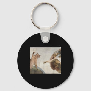 Funny Cat God Creation Of Adam Meme Michelangelo J Keychain