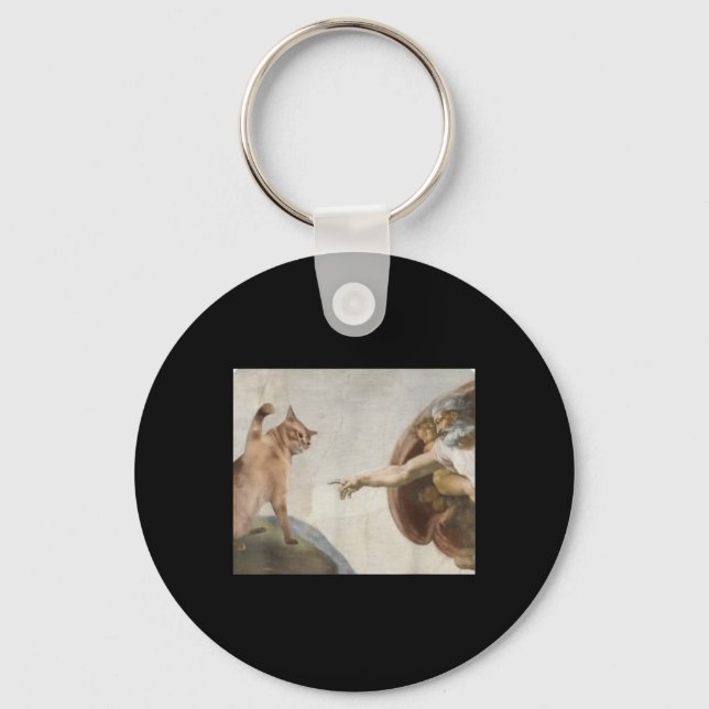 Funny Cat God Creation Of Adam Meme Michelangelo J Keychain (Front)