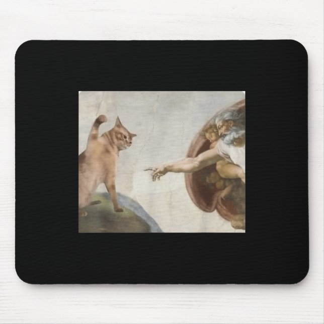 Funny Cat God Creation Of Adam Meme Michelangelo J Mouse Pad (Front)