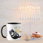 Funny Cat Gold Menorah Hebrew Happy Hanukkah Mug<br><div class="desc">Funny Cat Gold Menorah Dreidel,  Jewish Holiday Chanukah. Hanukkah Gift. Happy Hanukkah Mug</div>