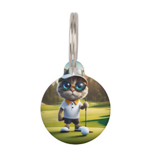 Funny Cat Golf Player, Pet ID Tag