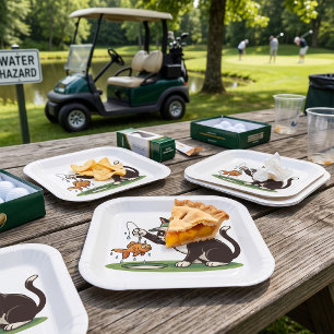 Funny Cat Golfer Fishing Water Hazard Paper Plates