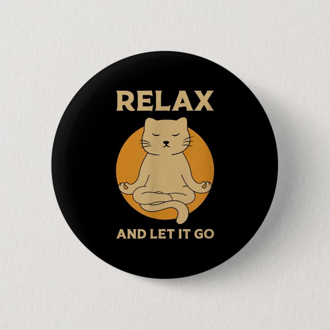 Funny Cat Graphic Yoga Zen Meditation  Button (Front)