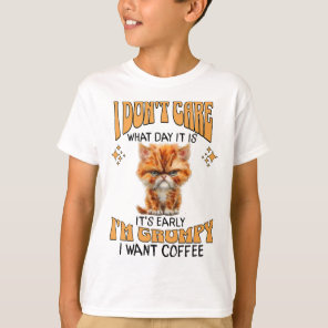 Funny Cat Grumpy Coffee Lover Sarcastic I Want Cof T-Shirt