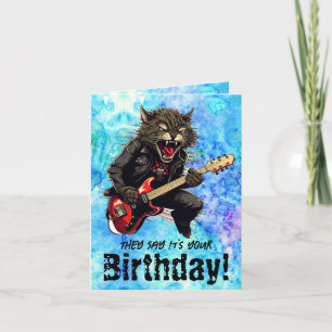 Funny Cat Guitar Birthday Folded Greeting Card