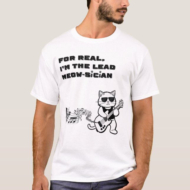 Funny Cat Guitar Music T-Shirt (Front)