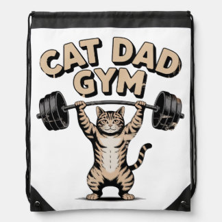 Funny Cat Gym for Dad Drawstring Bag