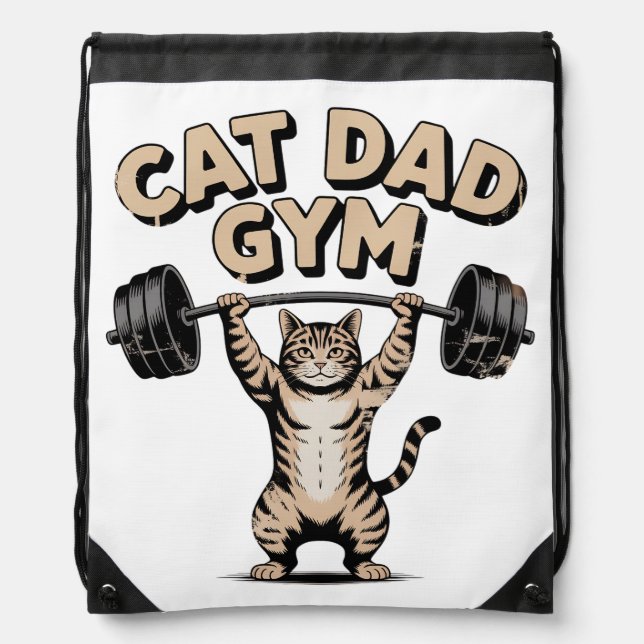 Funny Cat Gym for Dad Drawstring Bag (Front)