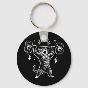 Funny Cat Gym Workout Hilarious Feline Weightlifti Keychain