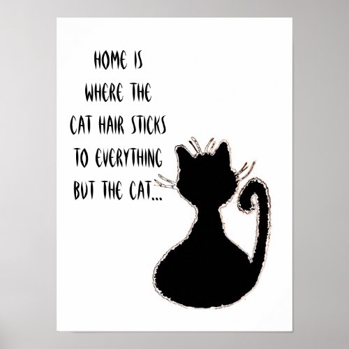 Funny Cat Hair Quote Cute Black Cat Silhouette Poster