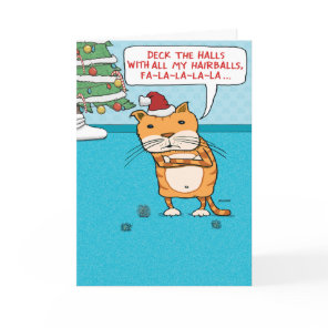 Funny Cat Hairballs Christmas Holiday Card