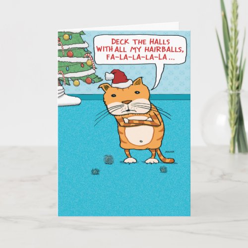 Funny Cat Hairballs Christmas Holiday Card