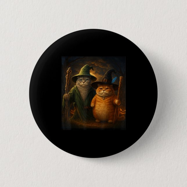 Funny Cat Halloween Cat Meme Wizard Cat Weird Cute Button (Front)