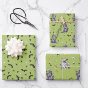 Funny Cat Halloween Wrapping Paper Sheets