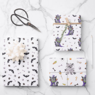 Funny Cat Halloween Wrapping Paper Sheets