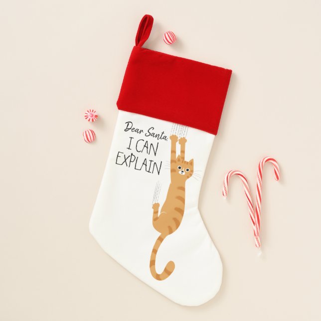 Funny Cat Hanging On Orange Tabby Cat Christmas Stocking (Front)