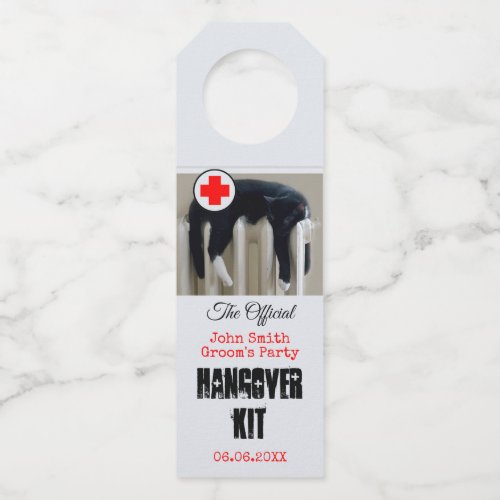 Funny Cat Hangover Groom Party Bottle Hanger