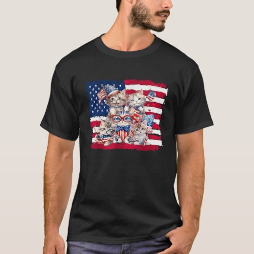 Funny Cat Happy 4th Of July USA Flag Lover Indepen T_Shirt
