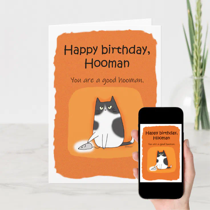 Funny Cat Happy Birthday Hooman Cat lover birthday Card | Zazzle