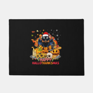 Funny Cat Happy Hallothanksmas Halloween Thanksgiv Doormat
