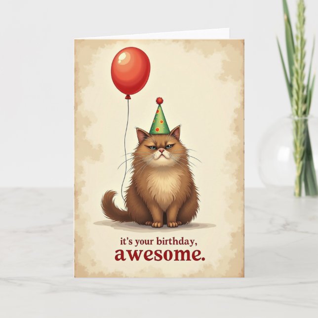 Funny Cat Hat Birthday Card (Front)