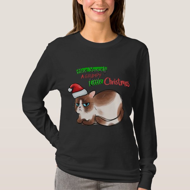 Funny Cat Have Yourself a Grumpy Little Christmas  T-Shirt (Front)