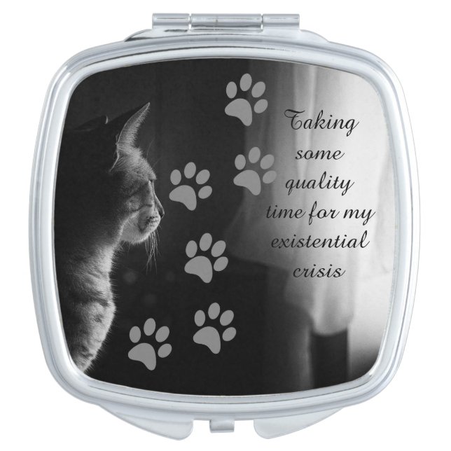 Funny Cat Having Existential Crisis Compact Mirror (Front)