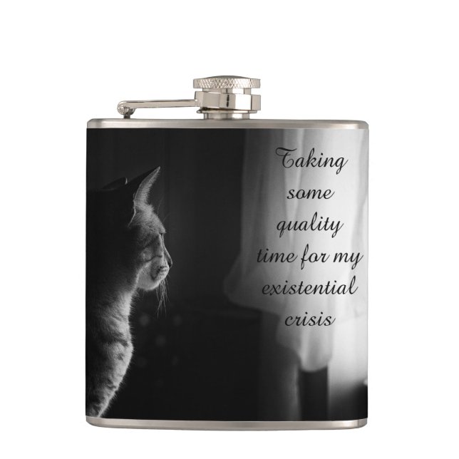 Funny Cat Having Existential Crisis Flask (Front)