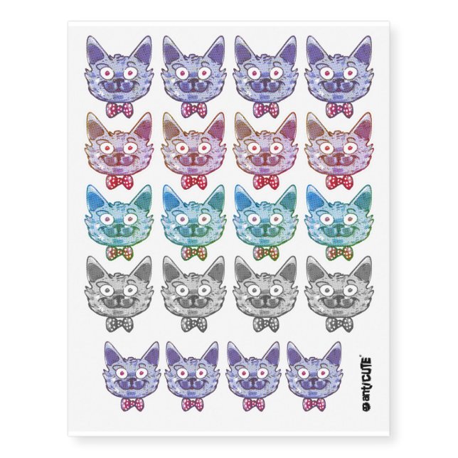 funny cat head cartoon temporary tattoos (Front)