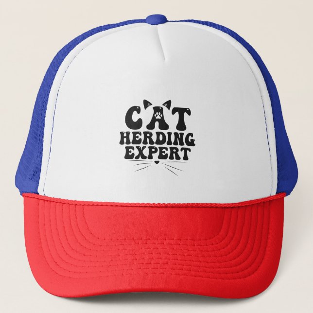 Funny Cat Herding Expert humorous Animal Cat lover Trucker Hat (Front)