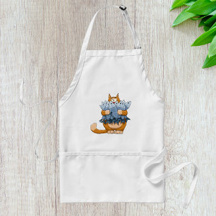 Funny Cat Holding Fish Cartoon Hungry Kitty Adult Apron
