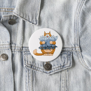 Funny Cat Holding Fish Cartoon Hungry Kitty Button