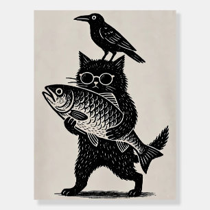 Funny Cat Holding Fish Poster