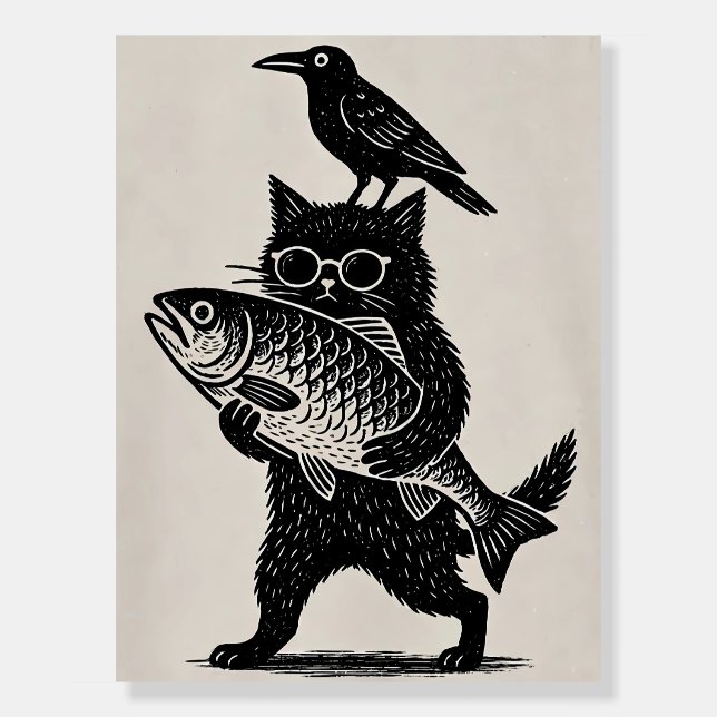 Funny Cat Holding Fish Poster (Front)