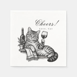 Funny Cat Holding Wine Glass Cheers Pet Wedding Napkins