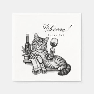 Funny Cat Holding Wine Glass Cheers Pet Wedding Napkins
