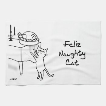 Funny Cat Holiday Kitchen Towel - Feliz Navidad by FunkyChicDesigns at Zazzle