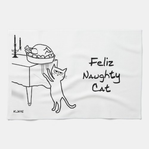 Funny Cat Holiday Kitchen Towel _ Feliz Navidad