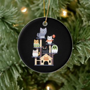 Funny Cat Horror Movies Cute Halloween Cat Kitty Ceramic Ornament