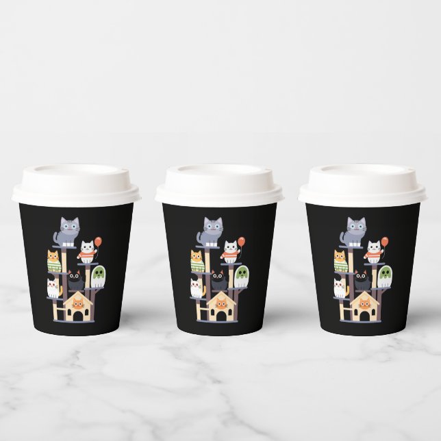 Funny Cat Horror Movies Cute Halloween Cat Kitty  Paper Cups (Multi)