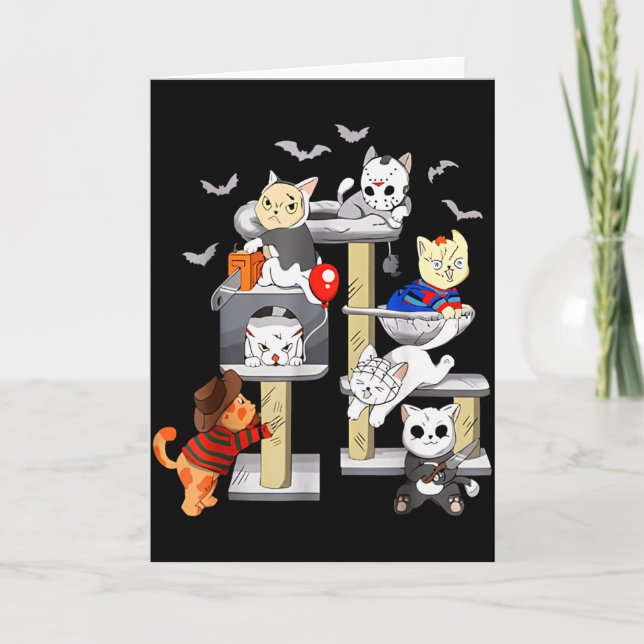 Funny Cat Horror Movies Cute Halloween Cat Lovers  Card (Front)
