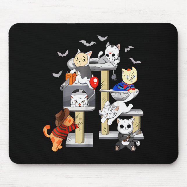 Funny Cat Horror Movies Cute Halloween Cat Lovers  Mouse Pad (Front)