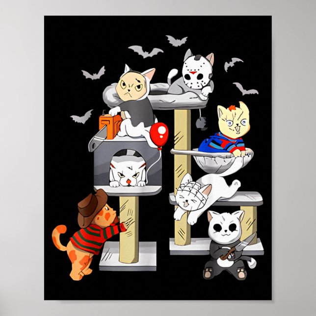 Funny Cat Horror Movies Cute Halloween Cat Lovers  Poster (Front)