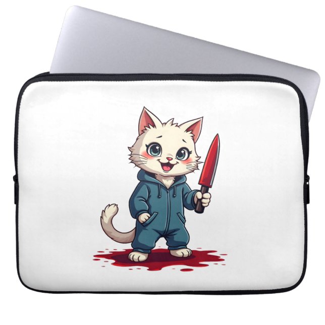Funny Cat Horror Movies Cute Halloween For Cat Kit Laptop Sleeve (Front)