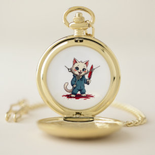 Funny Cat Horror Movies Cute Halloween For Cat Kit Pocket Watch