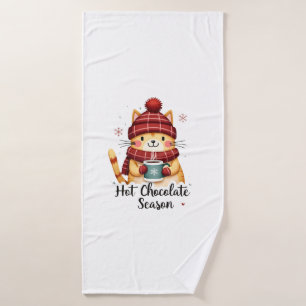 Funny Cat Hot Choco Season Merry Christmas Mom Dad Bath Towel