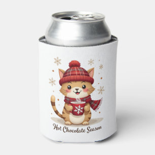 Funny Cat Hot Choco Season Merry Christmas Mom Dad Can Cooler