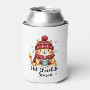 Funny Cat Hot Choco Season Merry Christmas Mom Dad Can Cooler