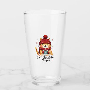 Funny Cat Hot Choco Season Merry Christmas Mom Dad Glass